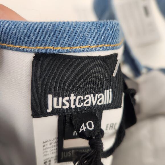 Just Cavalli Blue Cropped Top Denim Padded Cups Size 40 US Small NWT - Picture 4 of 6